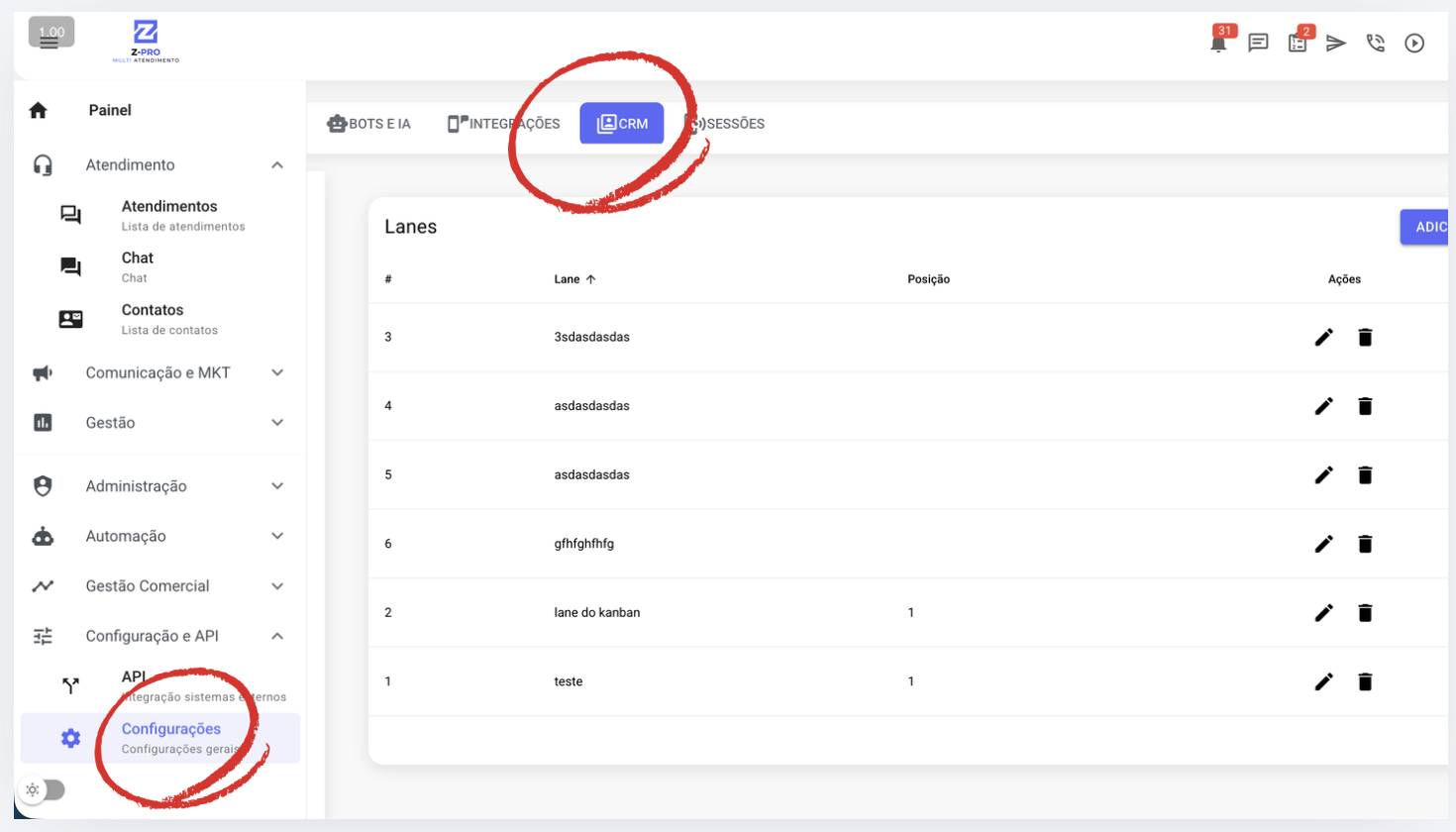 Gerenciar Kanban — CRM