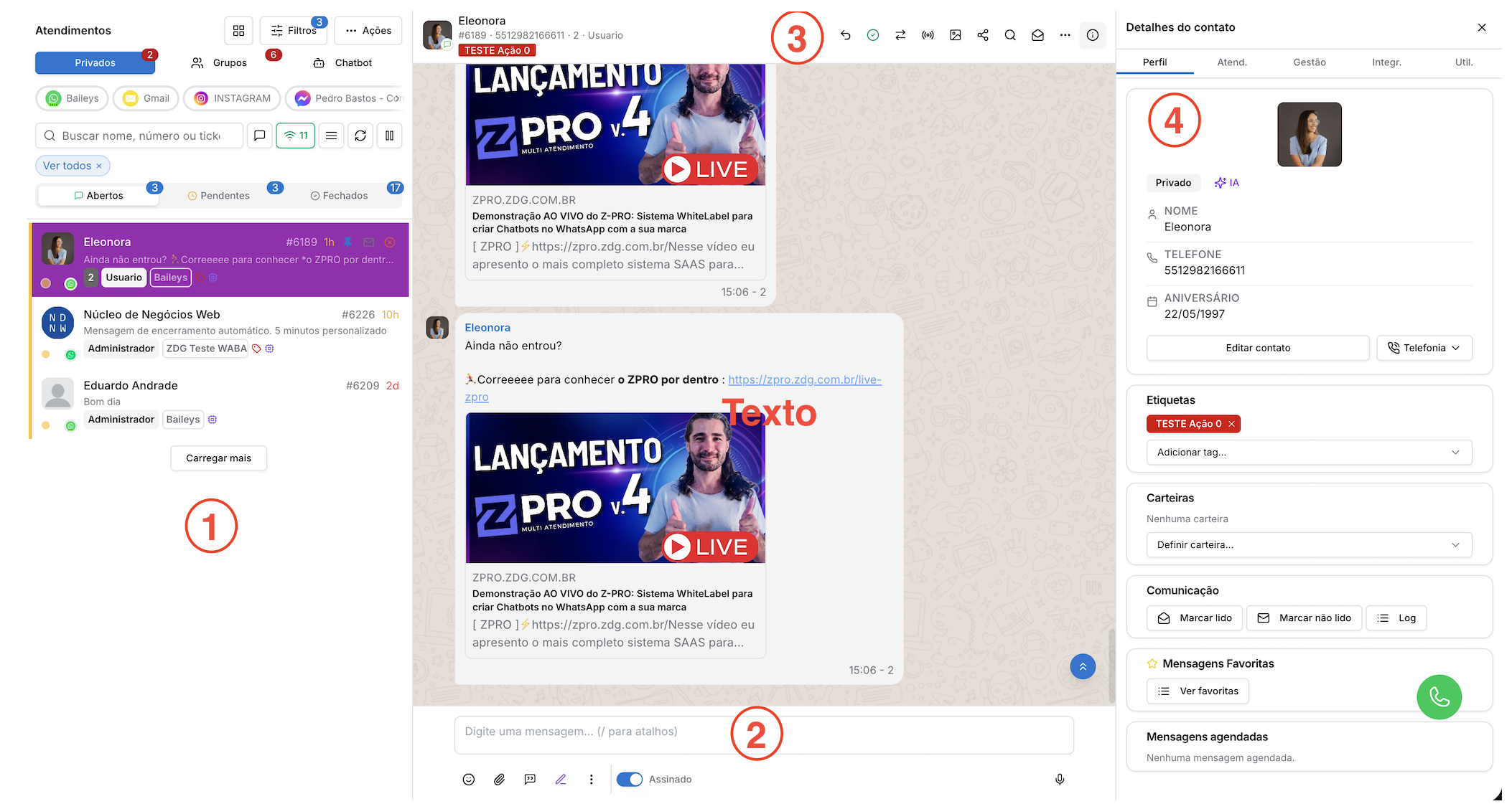 Tela de Atendimento — Atendimento