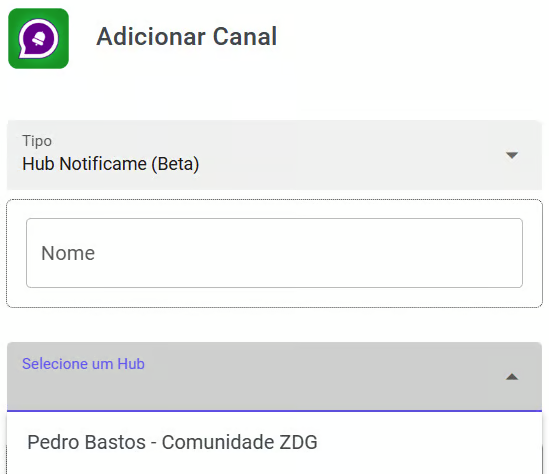 Hub NotificaMe (Face, Insta, WebChat e Email) — Canais de comunicação