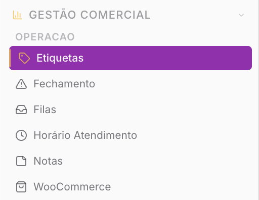 Etiquetas — Operação (Gestão comercial)