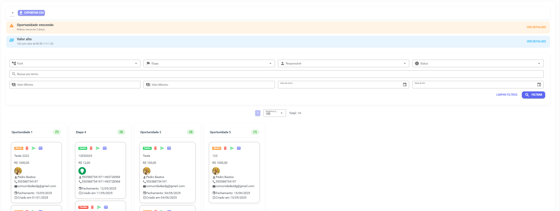 3. Visualizando seus funis e oportunidades — Funil de oportunidades