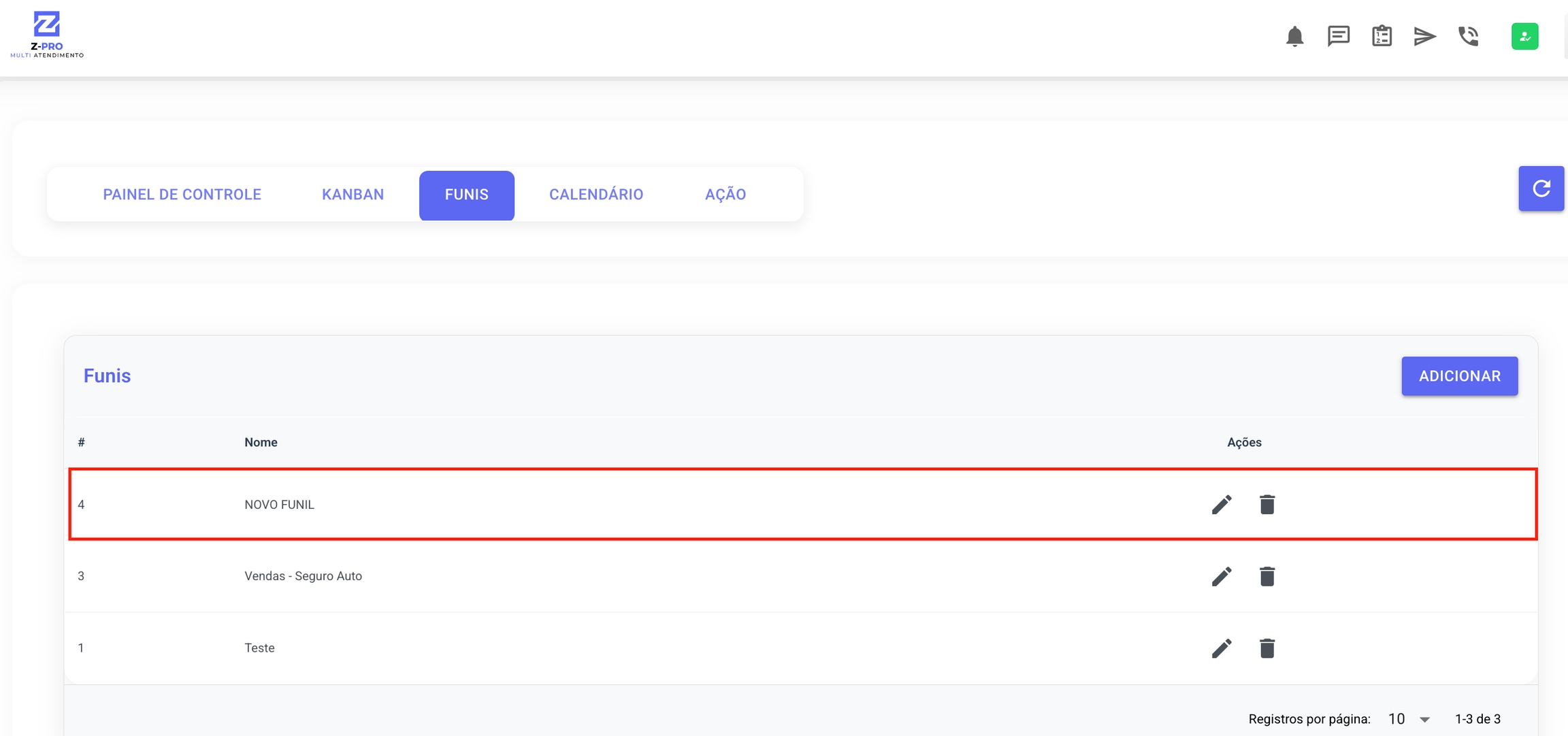 1. Configurando seus Funis e Etapas — Funil de oportunidades