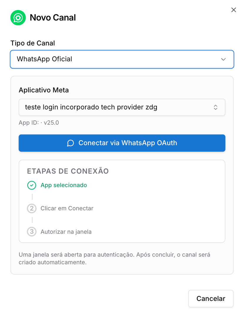 Como conectar um canal (sessão/número) — Canais de comunicação