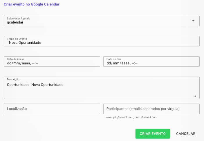 2. Criando uma nova oportunidade — Funil de oportunidades