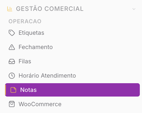 Notas — Operação (Gestão comercial)