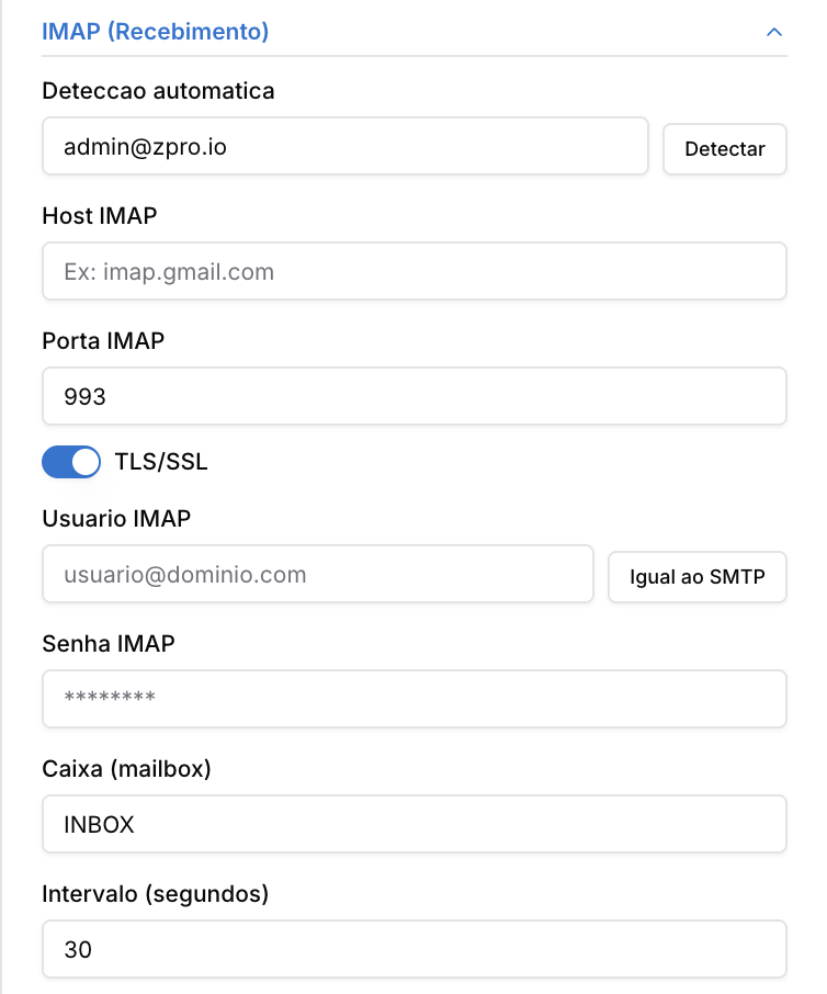 E-mail (IMAP/SMTP) — Canais de comunicação