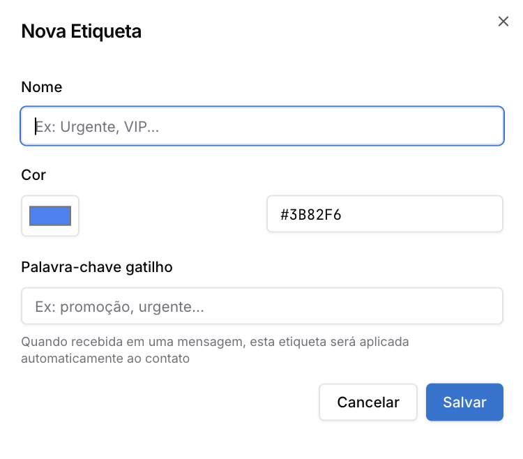 Etiquetas — Operação (Gestão comercial)