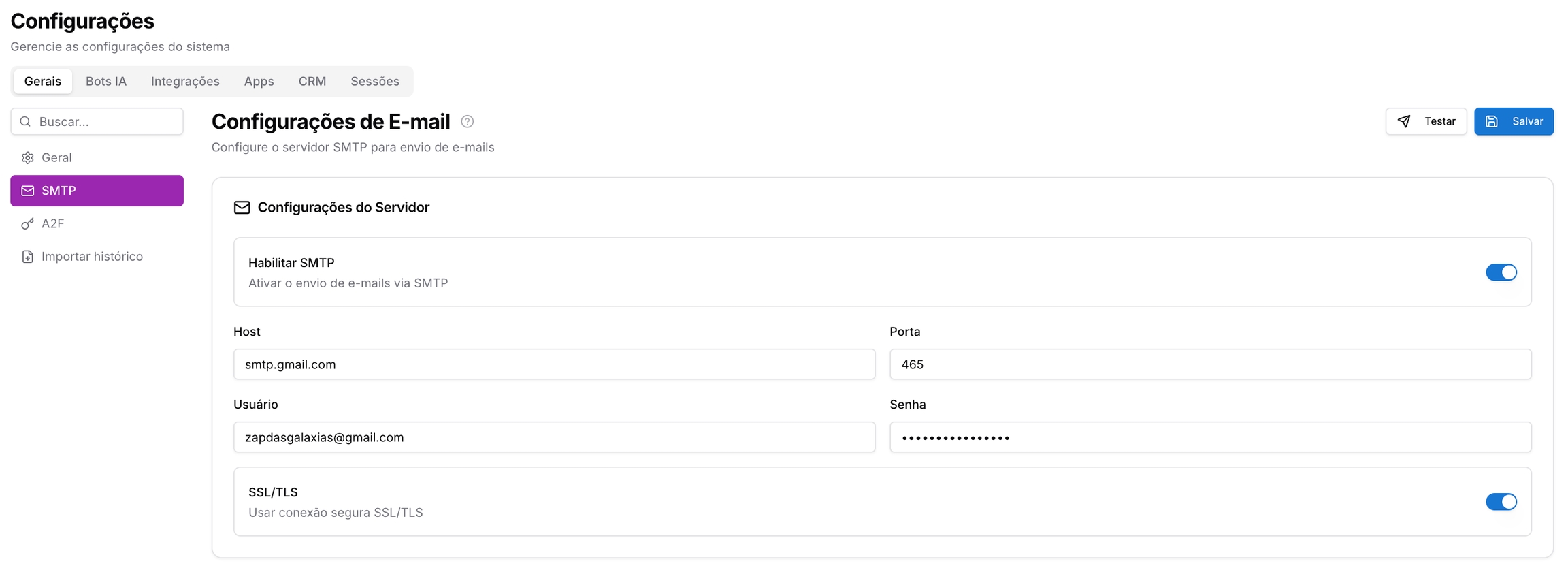 SMTP — Configurações Gerais