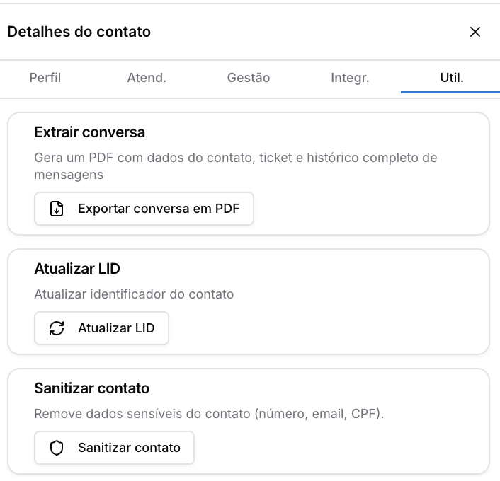 Detalhes do contato — Tela de Atendimento