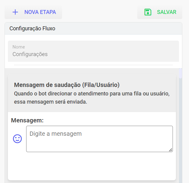 Etapas para criação do fluxo — Chat Flow