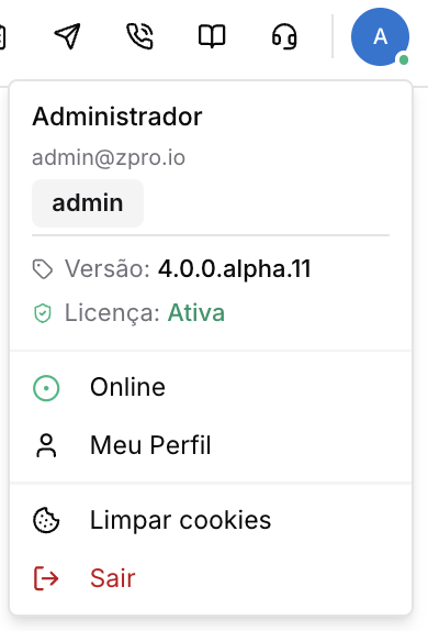 Barra de ferramenta geral — Home e Dashboard