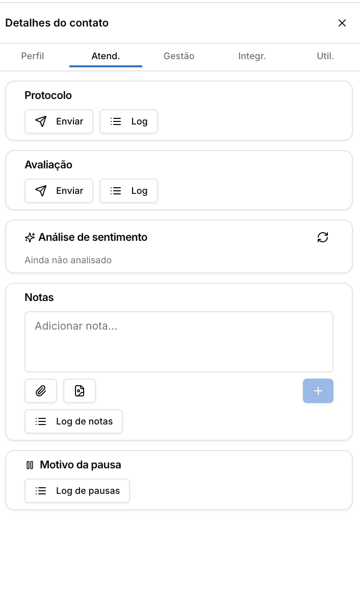 Detalhes do contato — Tela de Atendimento
