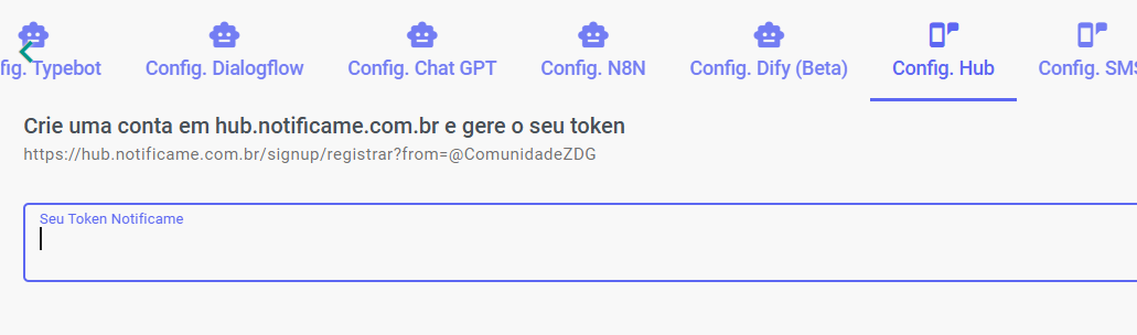 Hub NotificaMe (Face, Insta, WebChat e Email) — Canais de comunicação